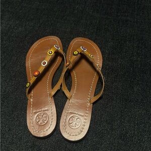 Tory Burch Tan Sandals with Colorful Accents
